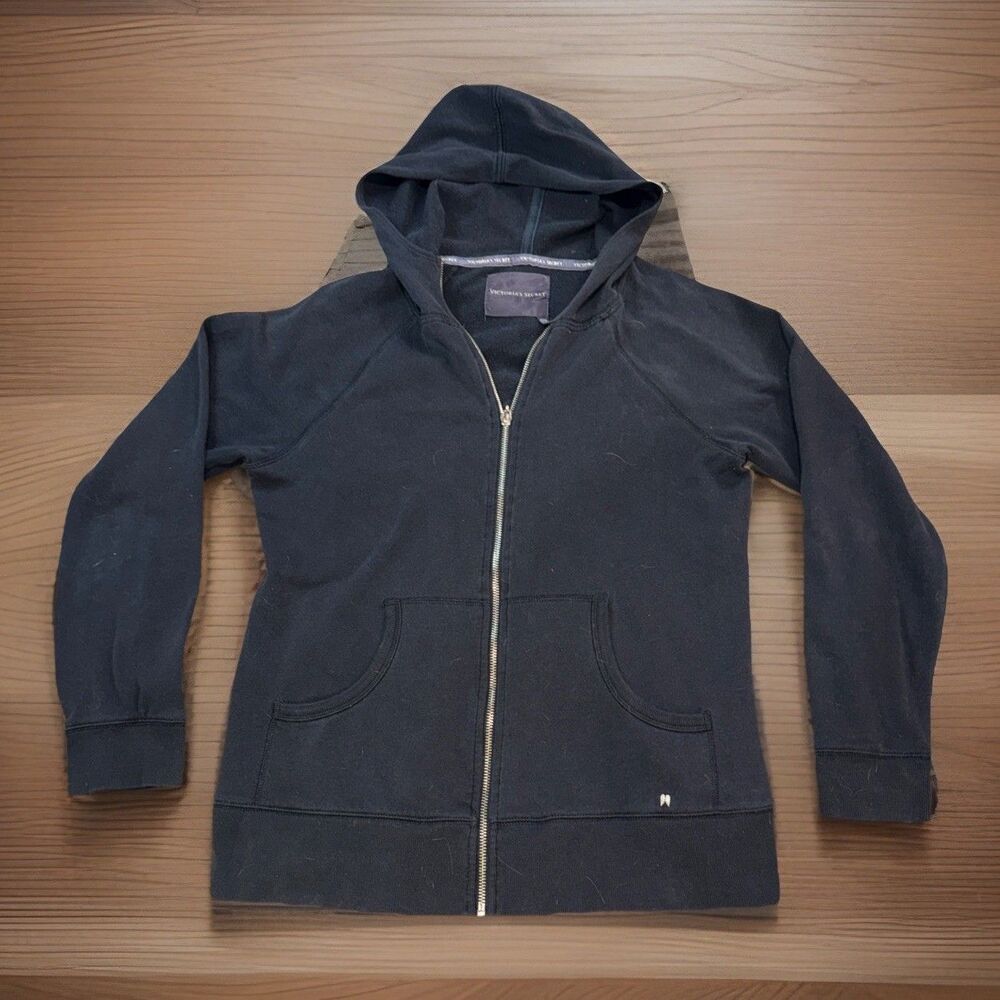 vintage victorias secret black Love‎ Large Zip Up Hoodie love